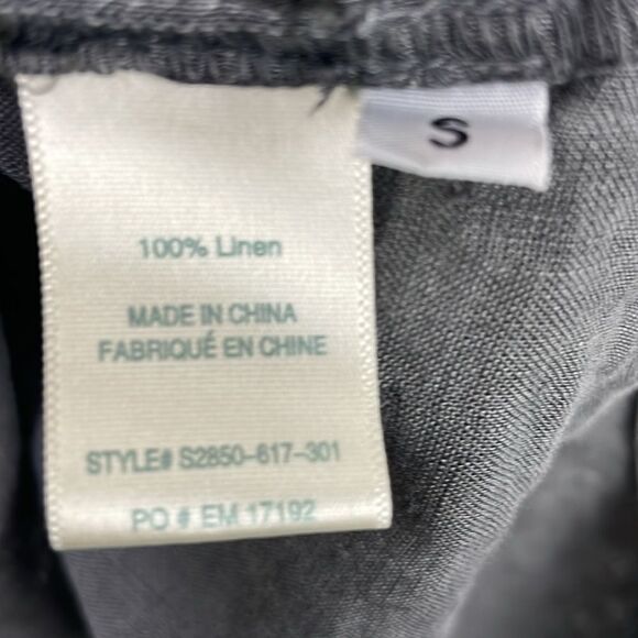 Side Stitch Linen Popover Tunic Top Blue Roll Tab Sleeve Pocket Collar Small - Picture 12 of 15